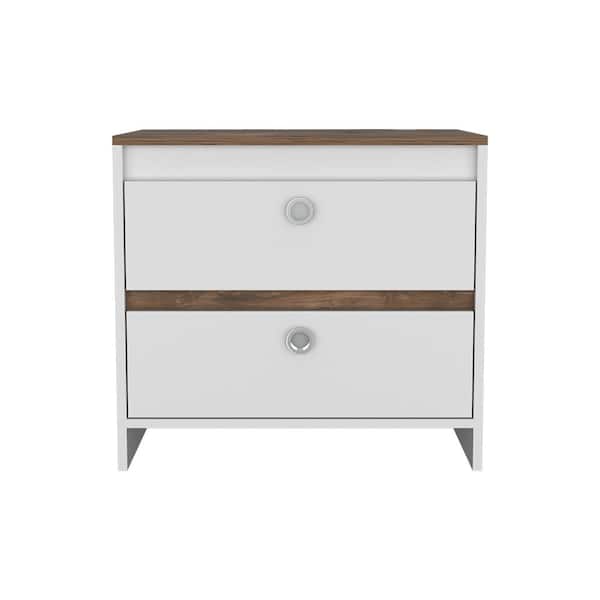 Clihome White / Dark Brown Finish 2-Drawer Nightstand