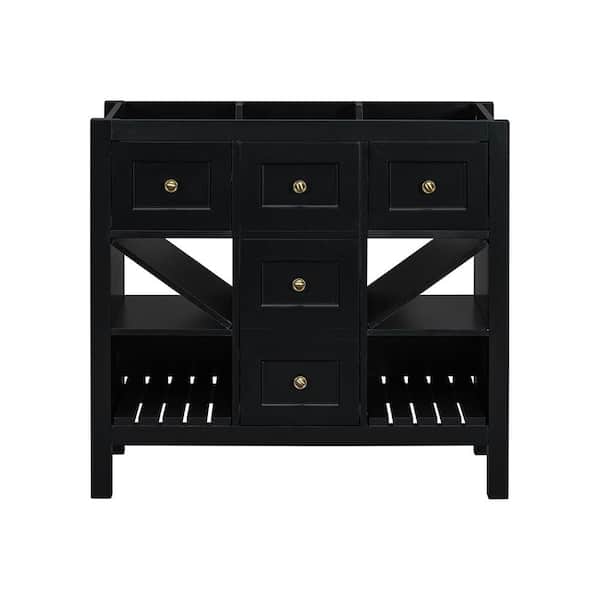Aoibox 36 in. W x 18 in. D x 33 in. H Freestanding Bath Vanity Cabinet without Top Sink in Black with 3-Soft Close Drawers