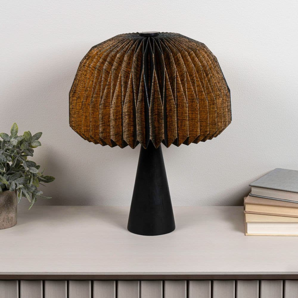 Sylvie 16 in. Modern Minimalist Paper Pleated Shade Mushroom Accent LED Table Lamp, Black price history on PriceWatchPro