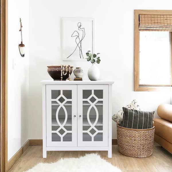 Luxenhome White Accent Storage Cabinet With Doors And Shelves Whif1736 The