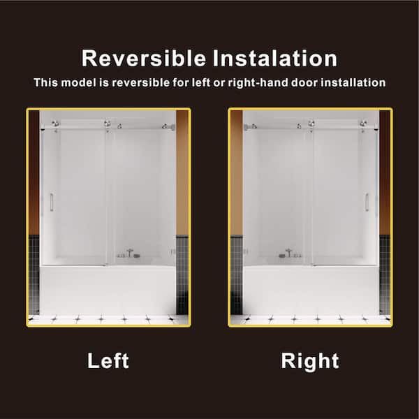 UKS05 56 to 60 in. W x 66 in. H U-Channel Sliding Frameless Tub Door in Brushed Nickel, with SGCC 3/8 in. Clear Glass