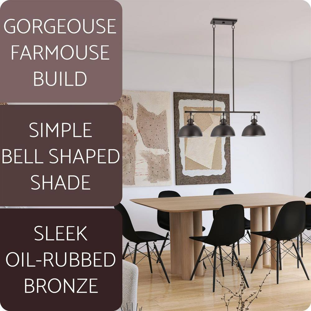 Belle 34" Oil-Rubbed Bronze 3-Light Industrial Kitchen Island Pendant