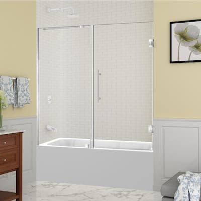 Aston Belmore 33.25 in. to 34.25 in. x 72 in. Frameless Hinged Shower ...