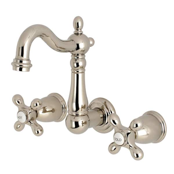 Kingston Brass Heritage 2-Handle Wall Mount Bathroom Faucet in Polished Nickel