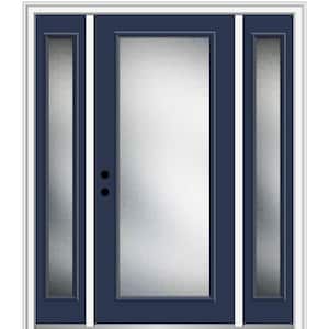 68.5 in. x 81.75 in. Micro Granite Right-Hand Full Lite Decorative Painted Fiberglass Prehung Front Door w/ Sidelites
