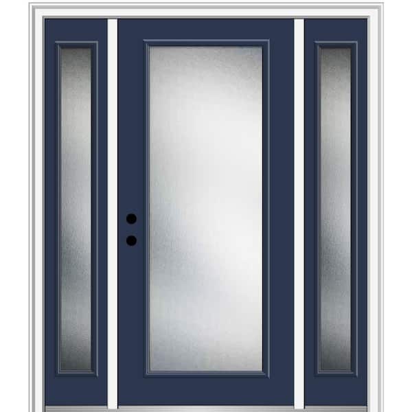 MMI Door 68.5 in. x 81.75 in. Micro Granite Right-Hand Full Lite Decorative Painted Fiberglass Prehung Front Door w/ Sidelites