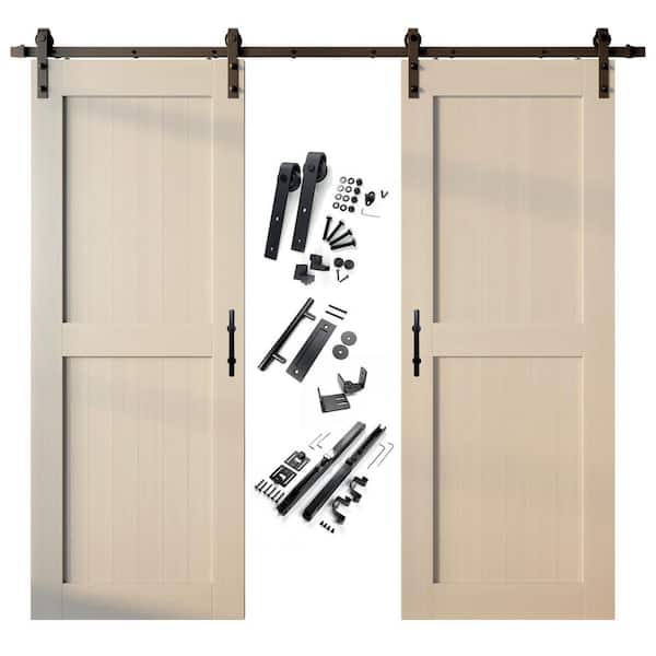 HOMACER 36 in. x 96 in. H-Frame Tinsmith Gray Double Pine Wood Interior Sliding Barn Door with Hardware Kit, Non-Bypass