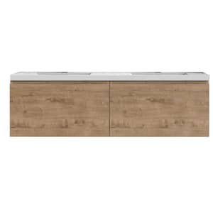 Bremen 84 in. W x 20 in D x 22.5 in H Double Sink Floating Bath Vanity with Inside Drawers in White Oak with White Top