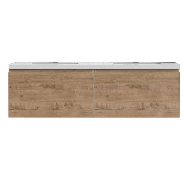 Bremen Cabinetry 48 in. W x 20 in D x 22.5 in H Double Sink Floating Bath Vanity in White Oak with Engineered Stone Composite Top