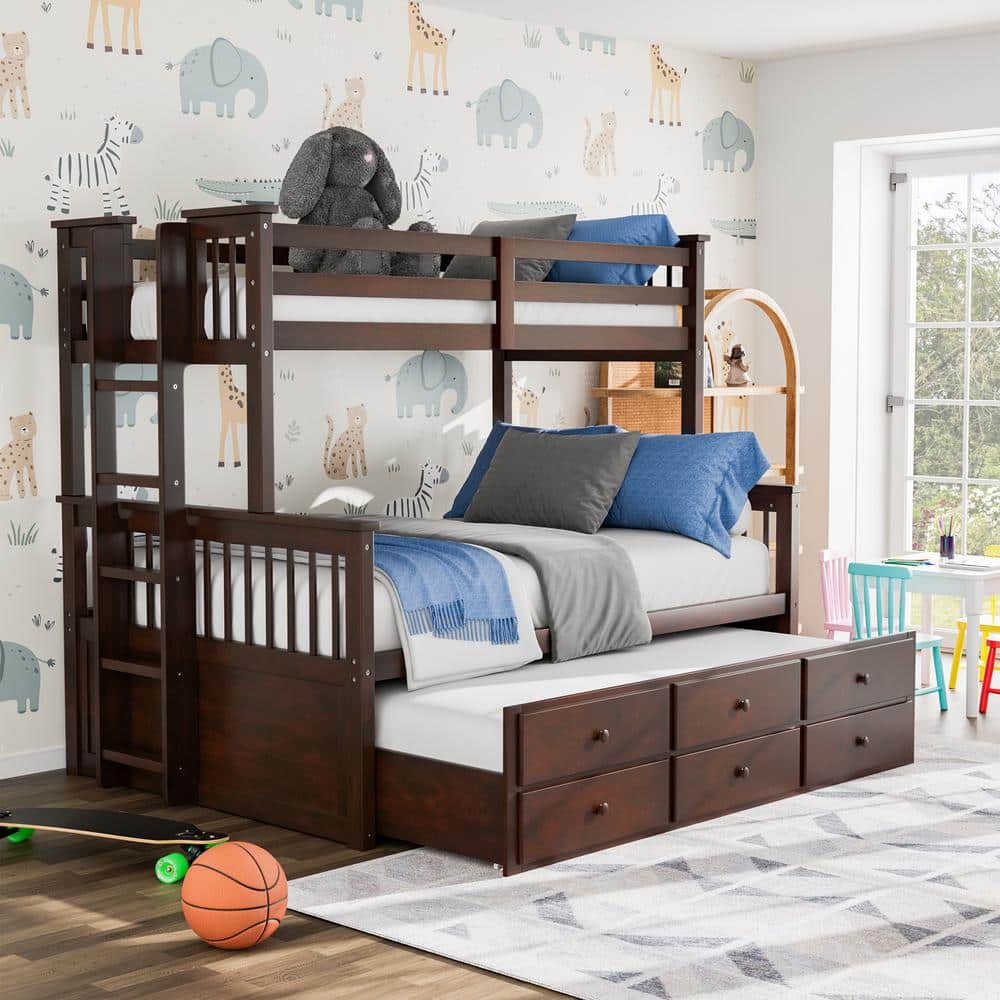 Furniture of America Seafrost Dark Walnut Twin Over Full Bunk Bed with ...