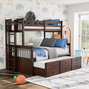 Seafrost Dark Walnut Twin Over Full Bunk Bed with Trundle and Drawers