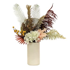 31 in. Artificial Floral Arrangements Fern and Hydrangea in Ceramic Pot
