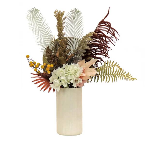 National Tree Company 31 in. Artificial Floral Arrangements Fern and Hydrangea in Ceramic Pot