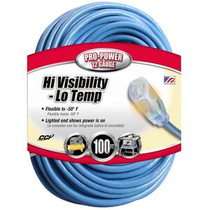 100 ft. 12/3 SJTW Hi-Visibility/Low-Temp Outdoor Heavy-Duty Extension Cord with Power Light Plug