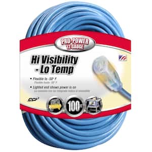 100 ft. 12/3 SJTW Hi-Visibility/Low-Temp Outdoor Heavy-Duty Extension Cord with Power Light Plug
