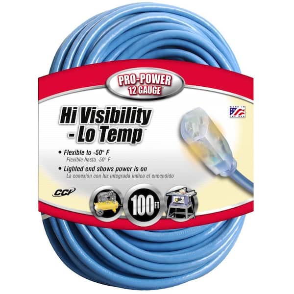 Southwire 100 ft. 12/3 SJTW Hi-Visibility/Low-Temp Outdoor Heavy-Duty Extension Cord with Power Light Plug