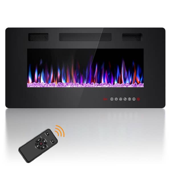 36 in. Wall Mount Low Noise Electric Fireplace with Remote Control and Touch Screen, Multi Color Flame in Black