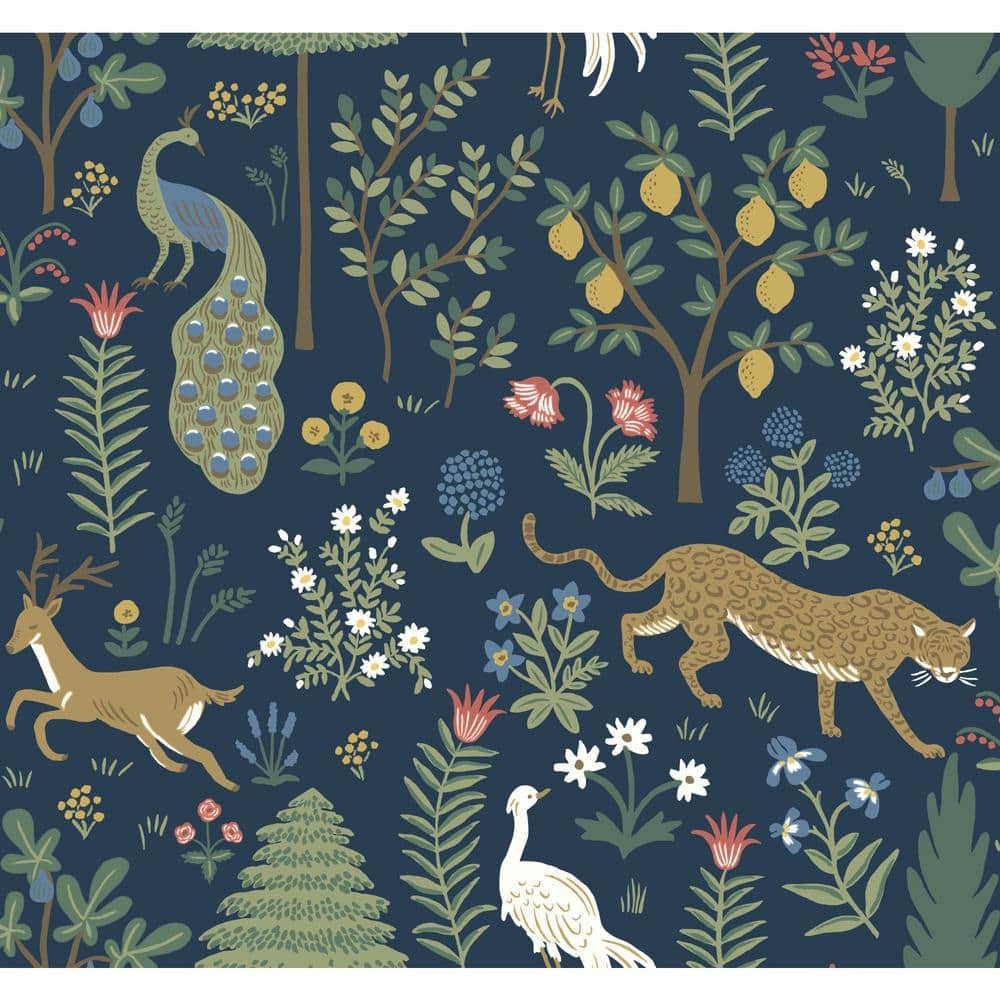 RIFLE PAPER CO. Menagerie Unpasted Wallpaper (Covers 60.75 sq. ft.), Blue/ Brown