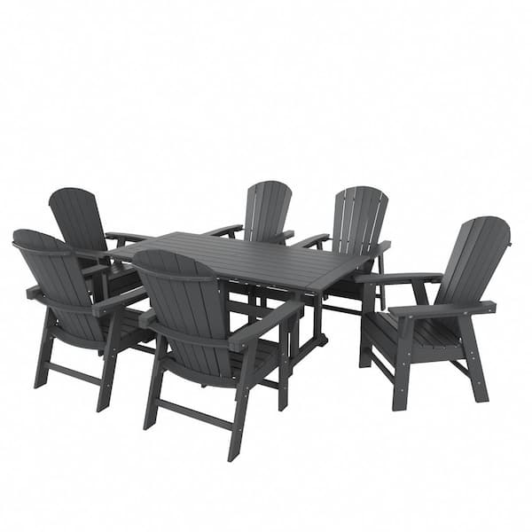 Altura Outdoor Patio Weather Resistant Gray 7-Piece HDPE Plastic Rectangle Adirondack Dinning Set