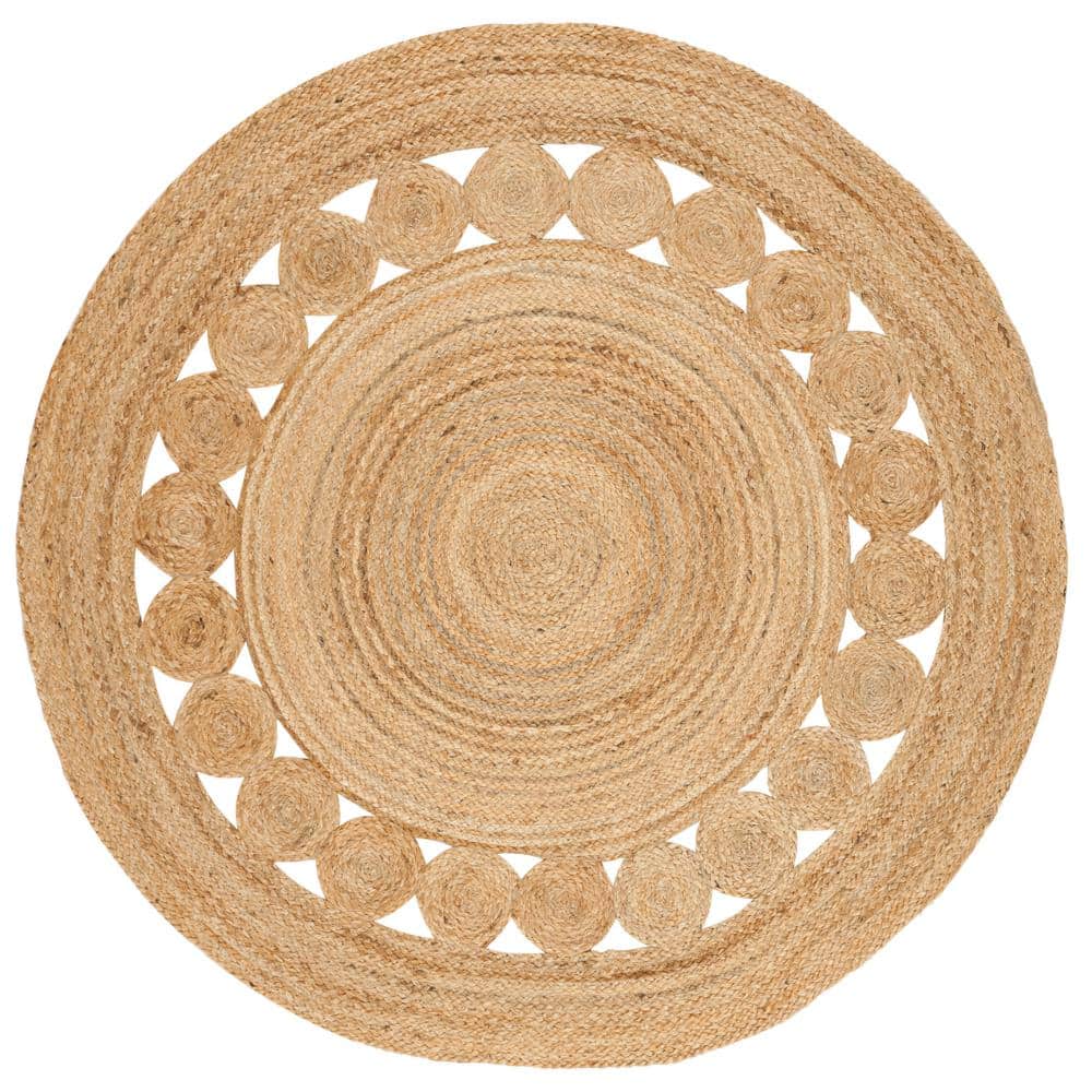 Handmade Natural Jute Round Rug with Intricate Design