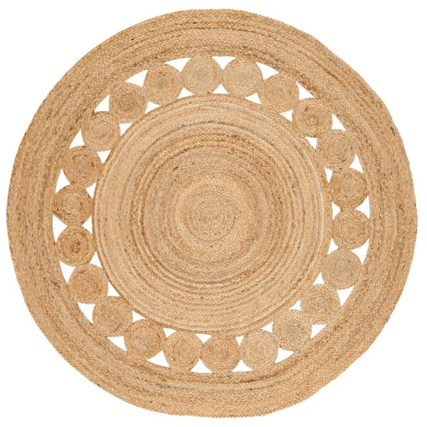 SAFAVIEH Natural Fiber Beige 4 ft. x 4 ft. Round Border Area Rug