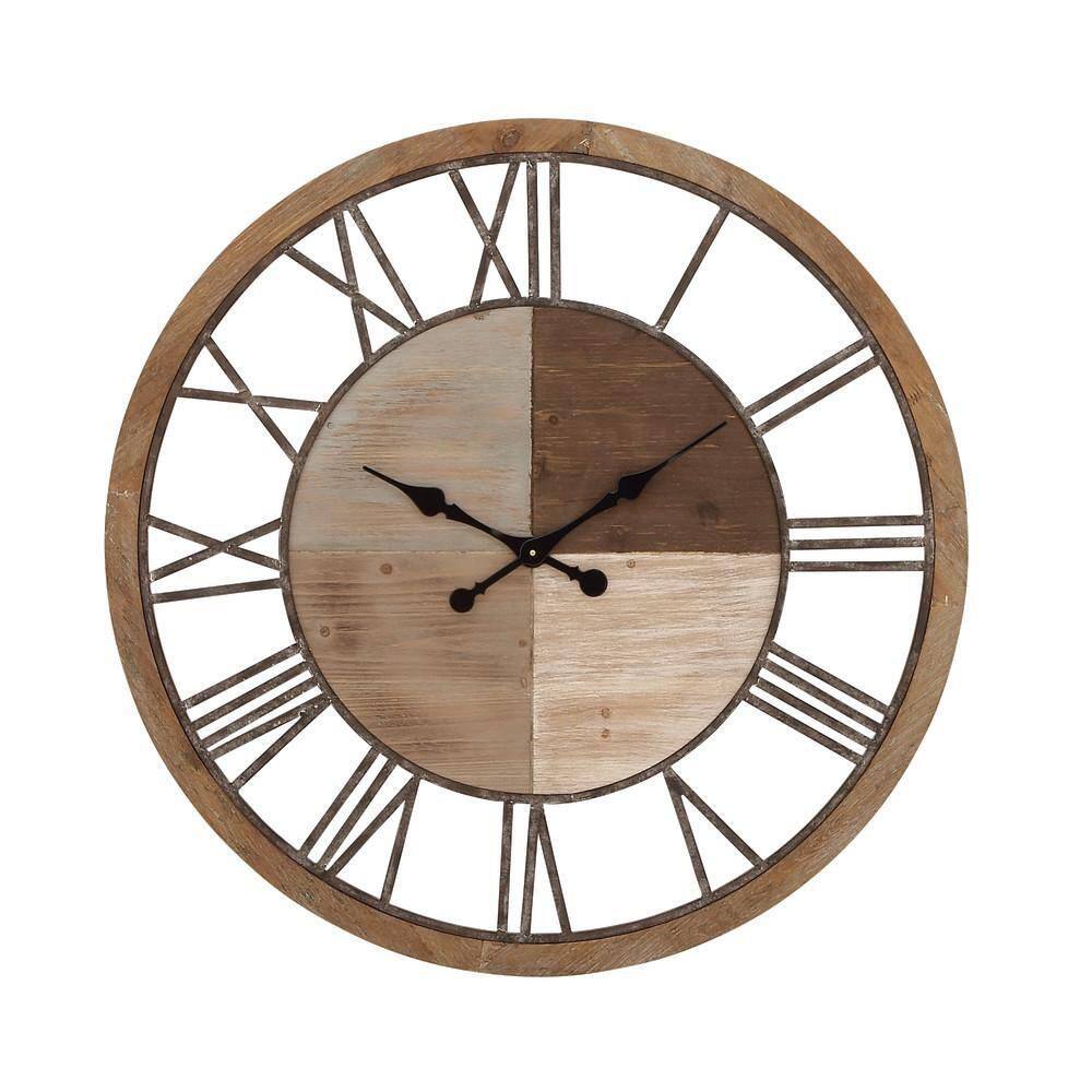 Litton Lane Brown Wood Analog Wall Clock 47926 The Home Depot