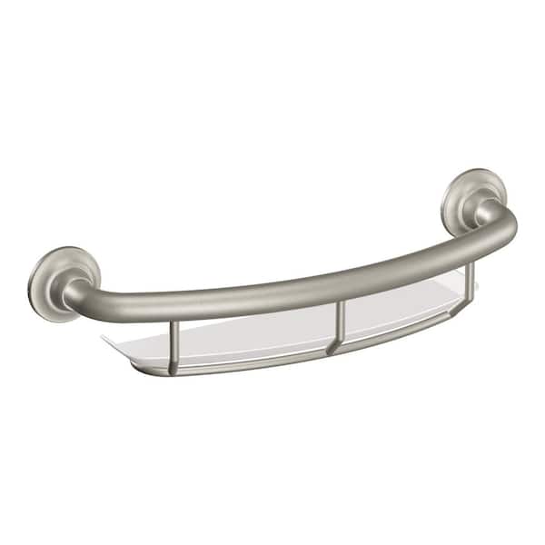 MOEN Home Care 16 in. x 1 in. Concealed Screw Grab Bar with Shelf in Brushed Nickel