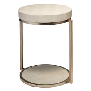 20.5 in. White and Gold Round Faux Leather End Table with Metal Frame