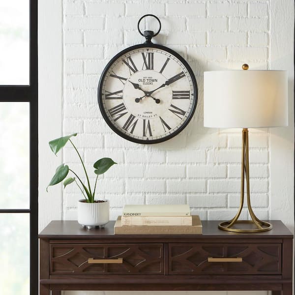 Extra Large Vintage Style Neutral Grey White Wooden Wall Round Clock Time & Co 