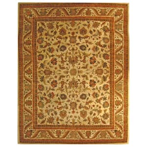 Antiquity Gold 10 ft. x 14 ft. Border Floral Solid Area Rug