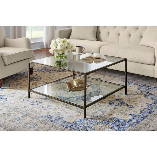 Home Decorators Collection Bella 34 In Antique Bronze Clear Medium Square Glass Coffee Table With Shelf V183100b W5p The Depot - Home Decorators Collection Coffee Table