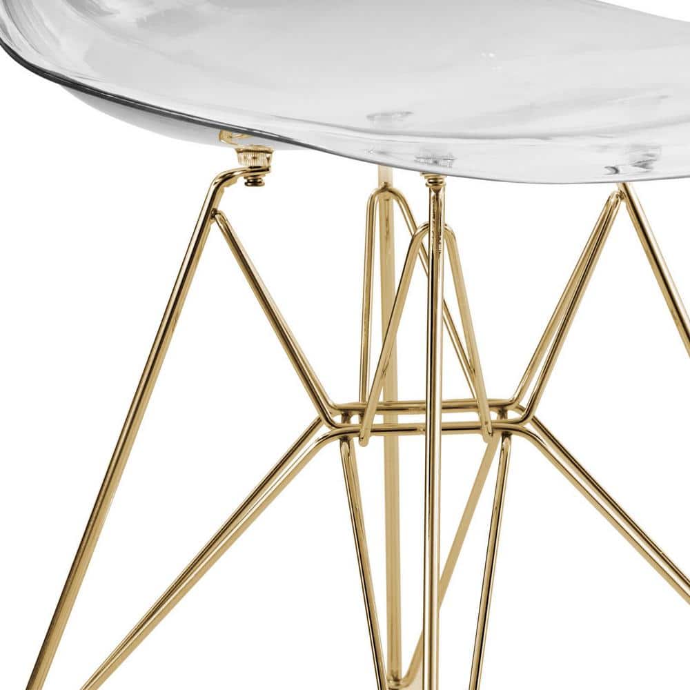Eiffel Cresco 17" Clear Molded Modern Side Chair with Gold Metal Base