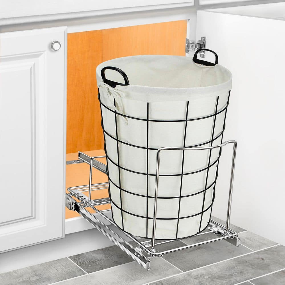 LYNK PROFESSIONAL Pull Out Trash Can Under Cabinet Slide Out Organizer Slide Out Adjustable Shelf for Trash Cans - Chrome