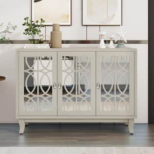 Champagne Gold Wood 47.2 in. Mirrored Sideboard with Adjustable Shelves and Drop-Shaped Silver Handles