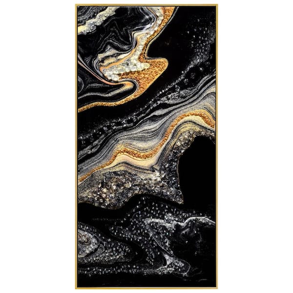 Empire Art Direct "Golden Veins II" Crystallus Epoxy Coated Wrapped Framed Glossy Abstract Canvas Wall Art, 24 in. x 48 in.