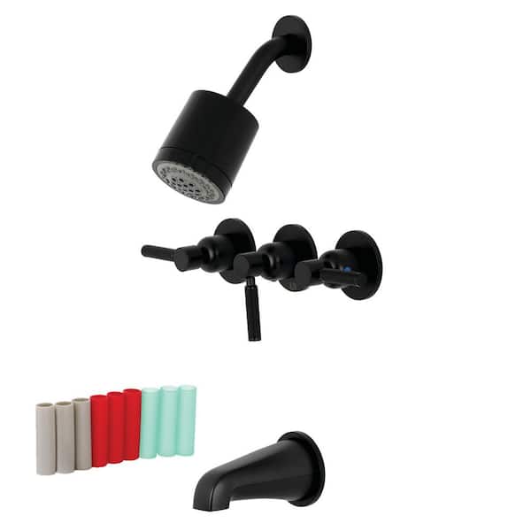 Kingston Brass Kaiser 3-Handle 2-Spray Tub and Shower Faucet in Matte Black (Valve Included)
