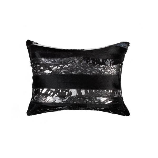 natural Torino Madrid Cowhide Black & Silver Animal Print 12 in. x 20 in. Throw Pillow