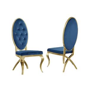 Ben Navy Blue Velvet Gold Stainless Steel Chairs (Set of 2)