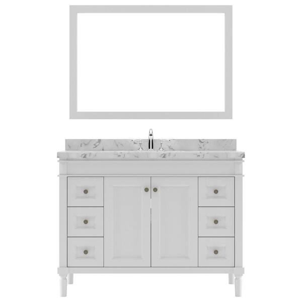 Virtu USA Tiffany 48 in. W x 22 in. D x 37 in. H Single Sink Bath Vanity in White with Quartz Top and Mirror
