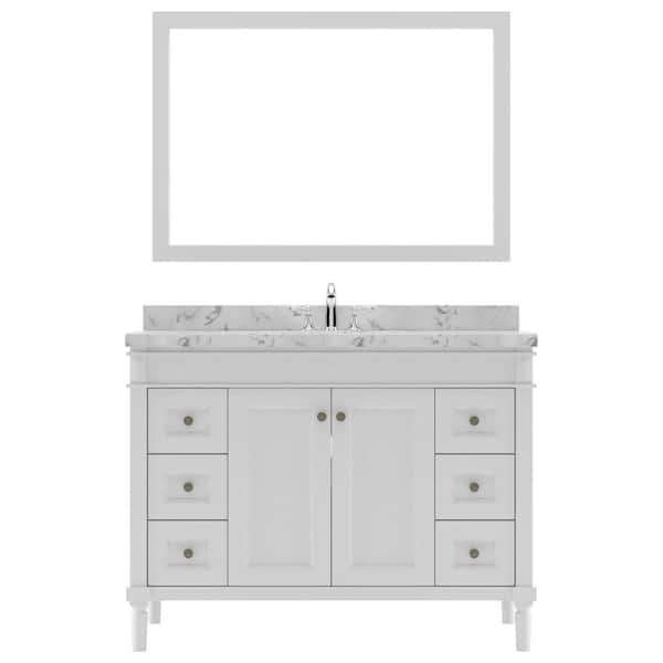 Virtu USA Tiffany 48 in. W x 22 in. D x 37 in. H Single Sink Bath Vanity in White with Quartz Top and Mirror