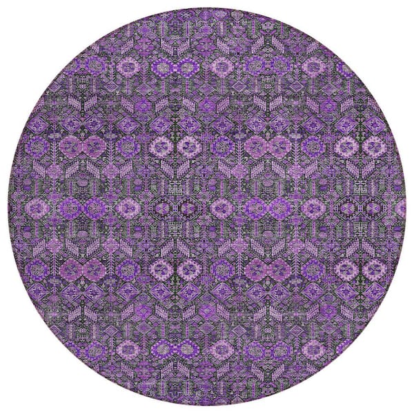 Chantille ACN574 Purple 8 ft. x 8 ft. Round Machine Washable Indoor/Outdoor Geometric Area Rug