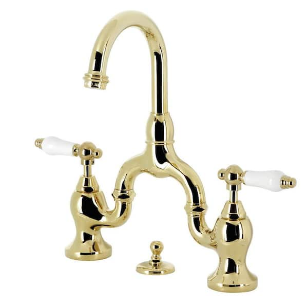 Kingston Brass English Country Bridge 8 In Widespread 2 Handle Bathroom Faucet With Brass Pop 5195