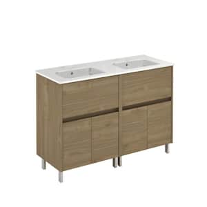 Band 48 in. W x 18 in. D x 34 in. H Vanity with Drawers and with Doors in Toffee Walnut with White Basin