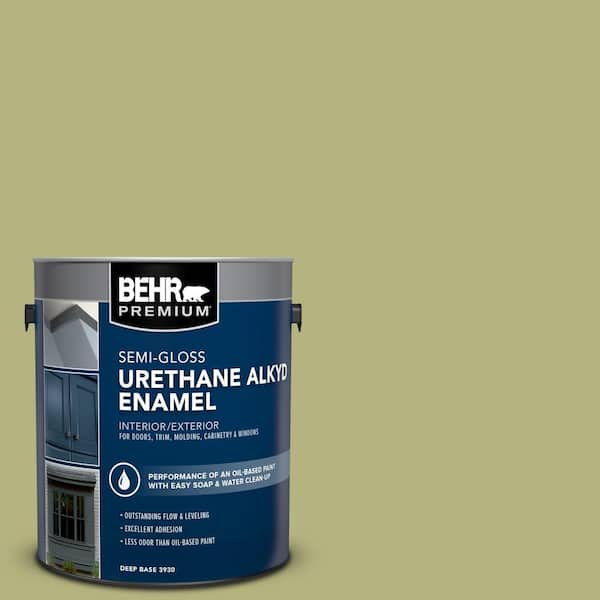 BEHR PREMIUM 1 gal. #AE-33 Grassy Path Urethane Alkyd Semi-Gloss Enamel Interior/Exterior Paint