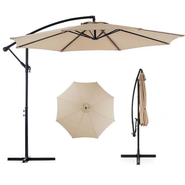 Unbranded 10 ft. Outdoor Market Patio Umbrella Hanging Cantilever in Beige with Tilt Adjustment 8-Ribs, UV Protection for Poolside