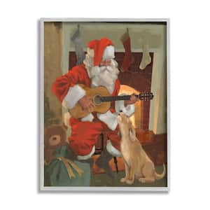 "Santa Clause Playing Guitar Christmas Family Dog Singing" by Jacob Green Framed People Wall Art Print 11 in. x 14 in.