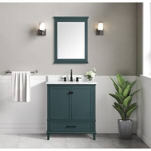 Merryfield 31 in. W x 22 in. D x 35 in. H Bathroom Vanity in Antigua Green with Carrara White Marble Top