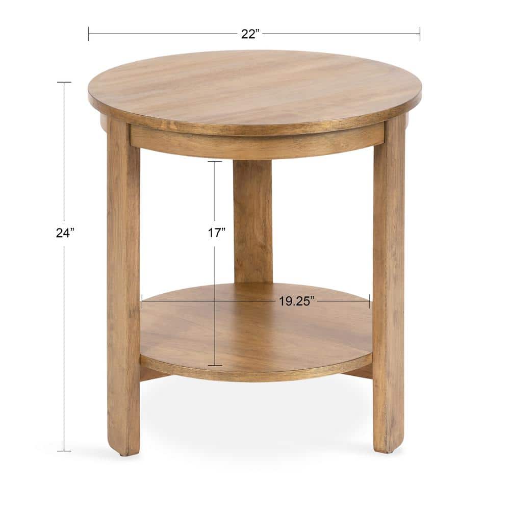 Natural Medium Wood Round Accent Table with Two Tiers
