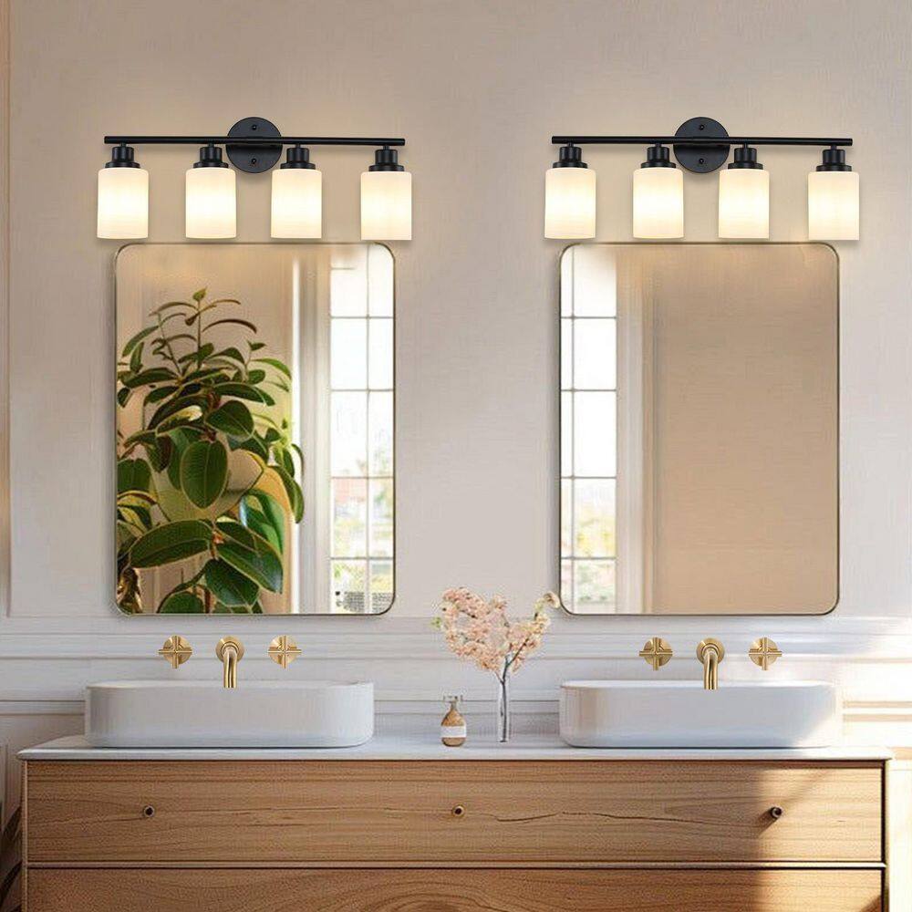 24 in. 4-Light Matte Black Vanity Light w/ Frosted Glass & Black Iron Bedroom Bathroom Light (Bulb Not Included) price history on PriceWatchPro