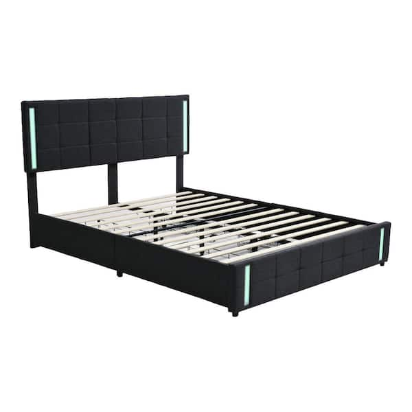 King Bed Frame with 4 Storage Drawers, Platform Bed with Charged